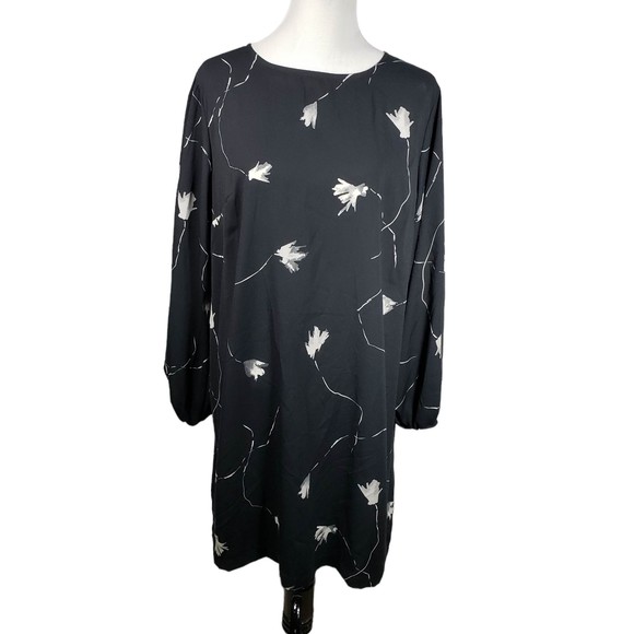 A New Day Women's Plus Size XXL Black White and Gray Floral Long Sleeve Dress - Picture 1 of 9